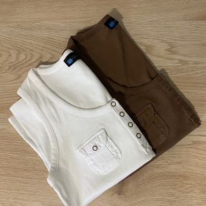 Brown and white tank tops